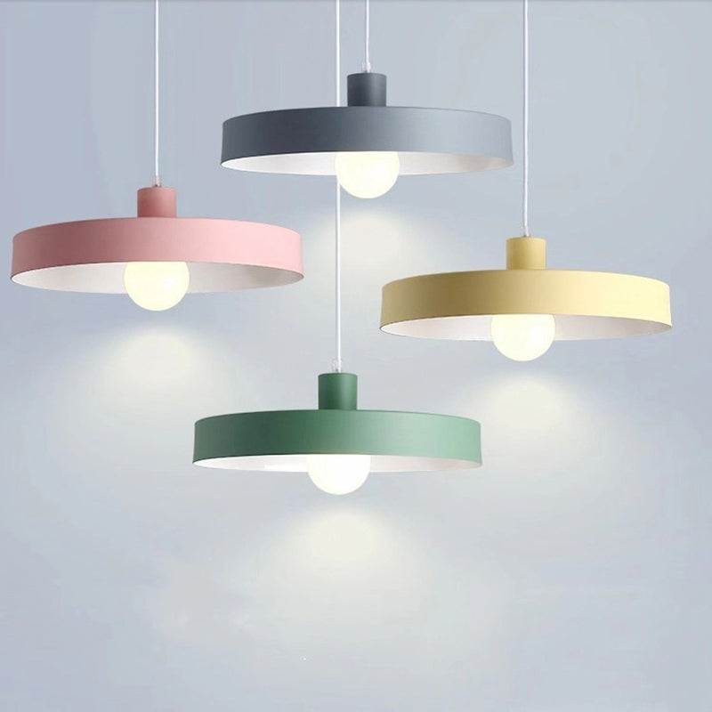 1 Head Dining Room Pendant Light Simple Hanging Lamp Kit with Pot Lid Metal Shade Clearhalo 'Ceiling Lights' 'Modern Pendants' 'Modern' 'Pendant Lights' 'Pendants' Lighting' 2011090