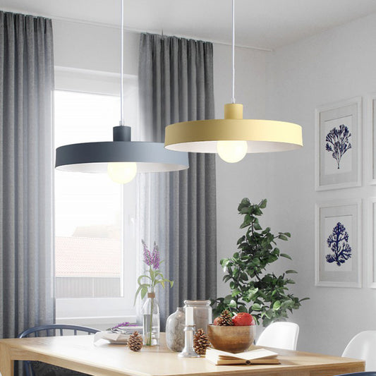 1 Head Dining Room Pendant Light Simple Hanging Lamp Kit with Pot Lid Metal Shade Clearhalo 'Ceiling Lights' 'Modern Pendants' 'Modern' 'Pendant Lights' 'Pendants' Lighting' 2011091