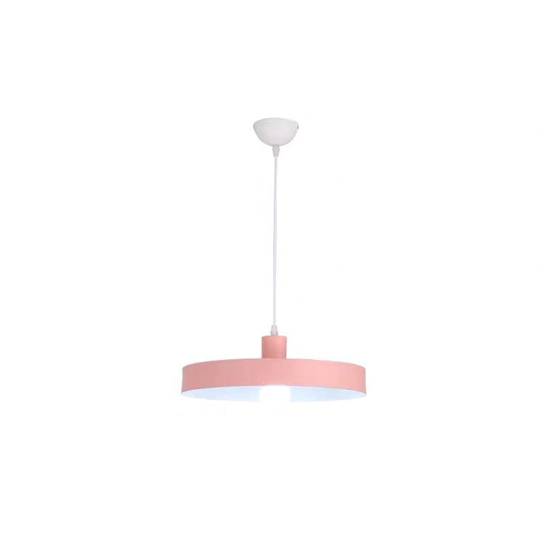 1 Head Dining Room Pendant Light Simple Hanging Lamp Kit with Pot Lid Metal Shade Pink Clearhalo 'Ceiling Lights' 'Modern Pendants' 'Modern' 'Pendant Lights' 'Pendants' Lighting' 2011096