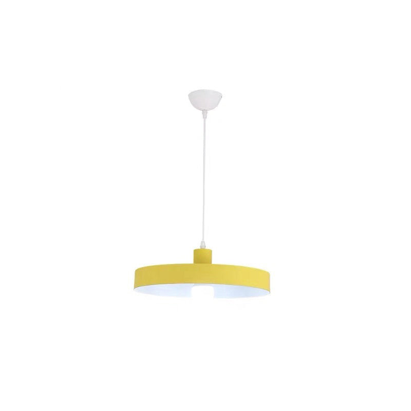 1 Head Dining Room Pendant Light Simple Hanging Lamp Kit with Pot Lid Metal Shade Yellow Clearhalo 'Ceiling Lights' 'Modern Pendants' 'Modern' 'Pendant Lights' 'Pendants' Lighting' 2011097