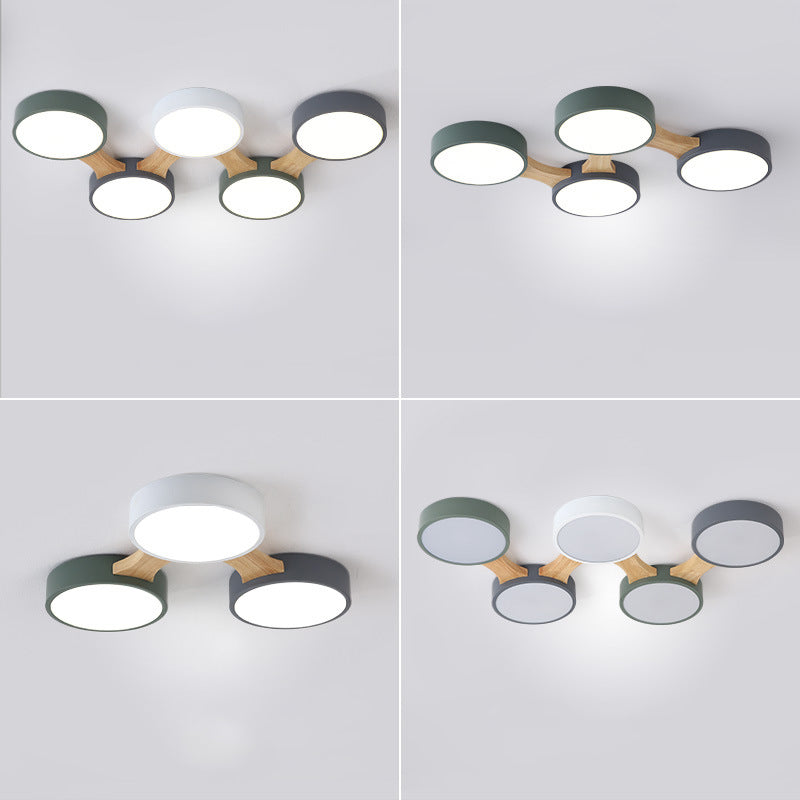 Drum Flush Ceiling Light Minimal Acrylic LED Flush Mount Fixture with Wood Arm Clearhalo 'Ceiling Lights' 'Close To Ceiling Lights' 'Close to ceiling' 'Flush mount' Lighting' 2011100