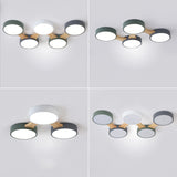 Drum Flush Ceiling Light Minimal Acrylic LED Flush Mount Fixture with Wood Arm Clearhalo 'Ceiling Lights' 'Close To Ceiling Lights' 'Close to ceiling' 'Flush mount' Lighting' 2011100