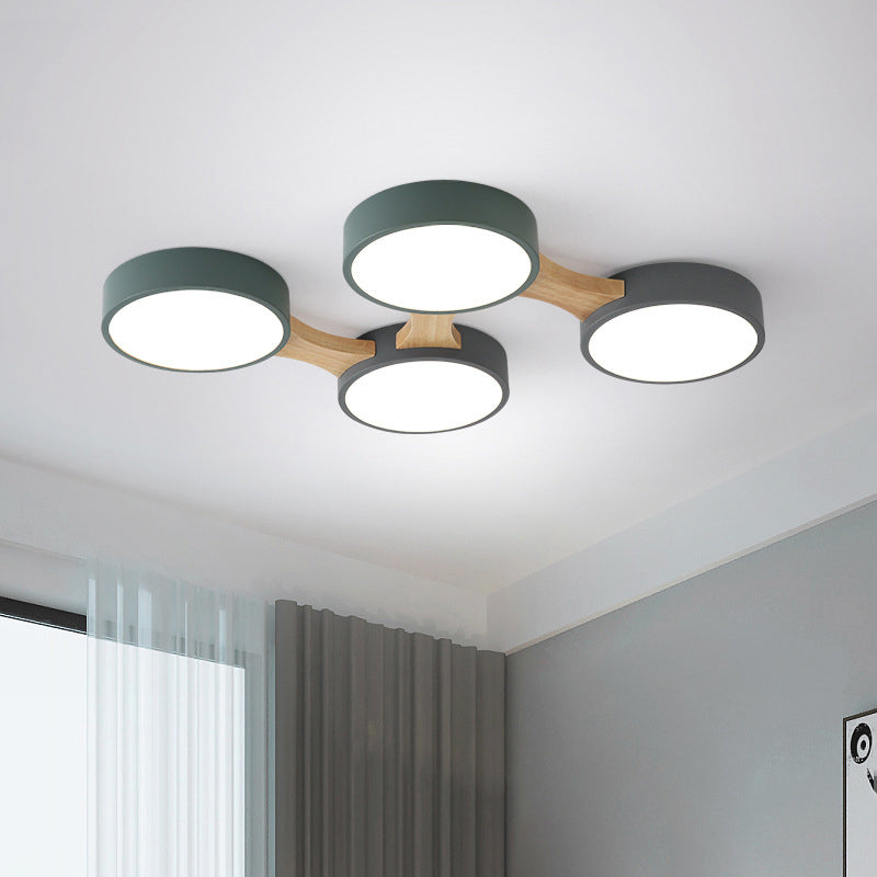 Drum Flush Ceiling Light Minimal Acrylic LED Flush Mount Fixture with Wood Arm Clearhalo 'Ceiling Lights' 'Close To Ceiling Lights' 'Close to ceiling' 'Flush mount' Lighting' 2011101