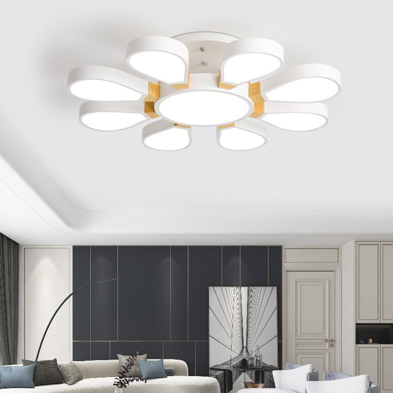 Acrylic Flower Semi Flush Light Fixture Modern Ceiling Lamp for Living Room 9 White Clearhalo 'Ceiling Lights' 'Close To Ceiling Lights' 'Close to ceiling' 'Semi-flushmount' Lighting' 2011109