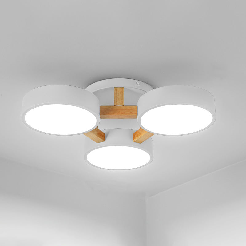 Round Living Room Semi Mount Lighting Acrylic Minimalist Ceiling Light Fixture with Wood Arm 3 White Clearhalo 'Ceiling Lights' 'Close To Ceiling Lights' 'Close to ceiling' 'Semi-flushmount' Lighting' 2011121
