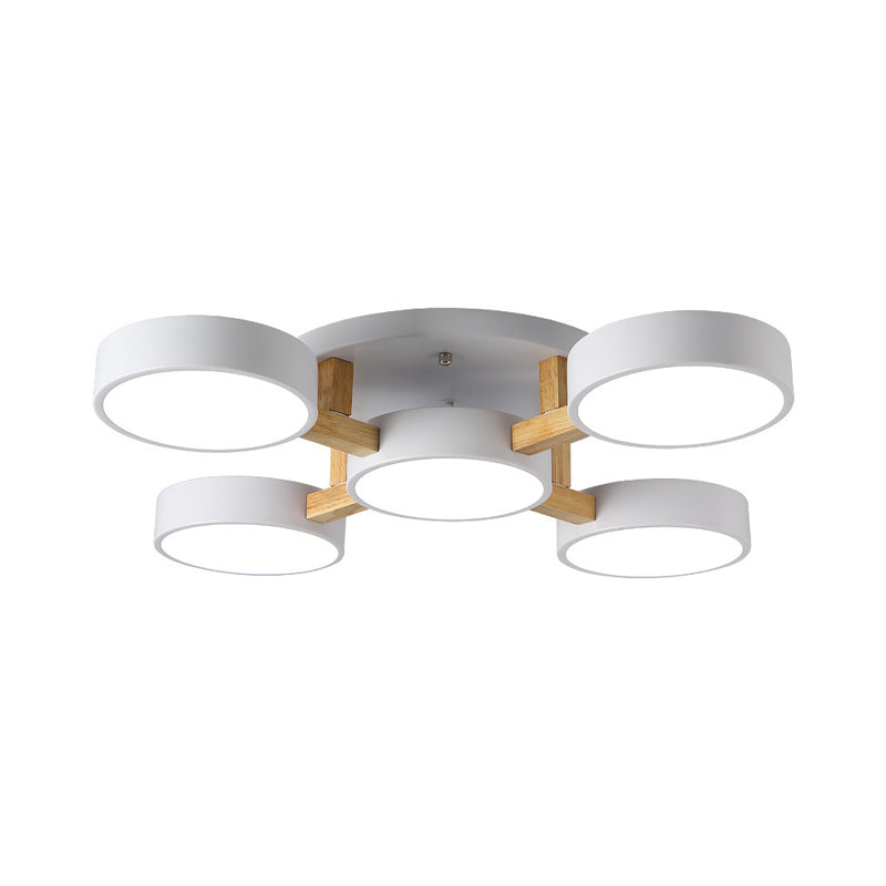 Round Living Room Semi Mount Lighting Acrylic Minimalist Ceiling Light Fixture with Wood Arm Clearhalo 'Ceiling Lights' 'Close To Ceiling Lights' 'Close to ceiling' 'Semi-flushmount' Lighting' 2011123