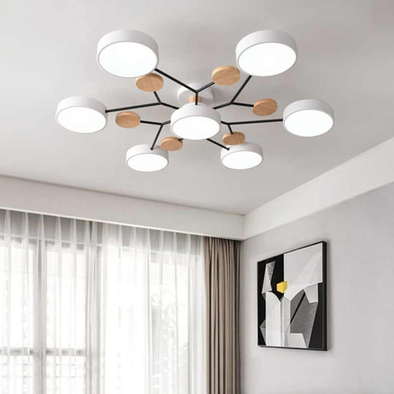 Sputnik Metal Semi-Flush Mount Simple 7 Heads Ceiling Fixture with Drum Acrylic Shade 7 White Clearhalo 'Ceiling Lights' 'Close To Ceiling Lights' 'Close to ceiling' 'Semi-flushmount' Lighting' 2011125