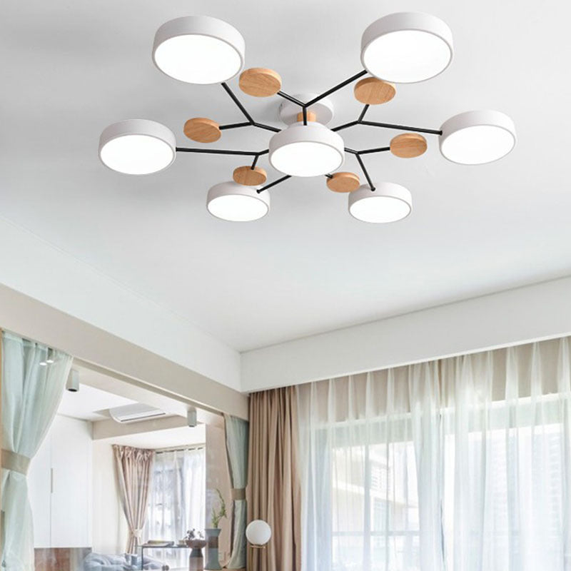 Sputnik Metal Semi-Flush Mount Simple 7 Heads Ceiling Fixture with Drum Acrylic Shade Clearhalo 'Ceiling Lights' 'Close To Ceiling Lights' 'Close to ceiling' 'Semi-flushmount' Lighting' 2011126