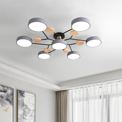 Sputnik Metal Semi-Flush Mount Simple 7 Heads Ceiling Fixture with Drum Acrylic Shade 7 Grey Clearhalo 'Ceiling Lights' 'Close To Ceiling Lights' 'Close to ceiling' 'Semi-flushmount' Lighting' 2011128