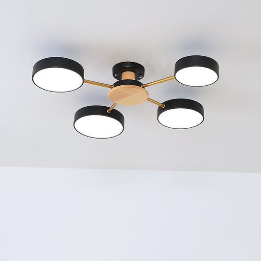 Wood Round Semi Flush Ceiling Light Modernism 5 Heads Acrylic Semi Mount Lighting for Living Room 5 Black Clearhalo 'Ceiling Lights' 'Close To Ceiling Lights' 'Close to ceiling' 'Semi-flushmount' Lighting' 2011141