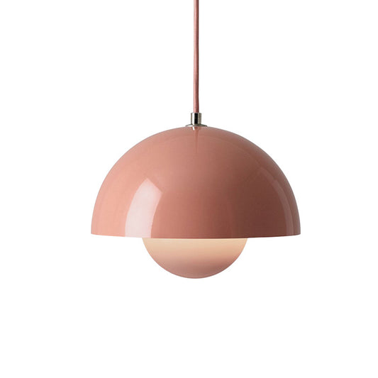 Dome Metal Pendant Lighting Modernist 1 Light Hanging Light Fixture with Inner Orb Shade for Living Room Pink Clearhalo 'Ceiling Lights' 'Modern Pendants' 'Modern' 'Pendant Lights' 'Pendants' Lighting' 2011231