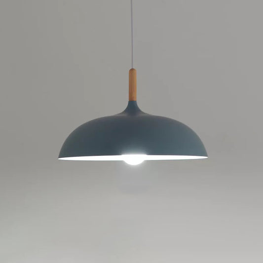 Macaron Dome Hanging Lamp Metal 1 Light Dining Room Pendant Lighting Fixture with Wood Top Clearhalo 'Ceiling Lights' 'Modern Pendants' 'Modern' 'Pendant Lights' 'Pendants' Lighting' 2011263