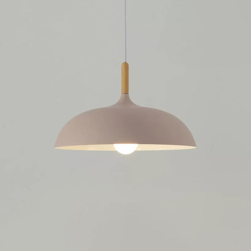 Macaron Dome Hanging Lamp Metal 1 Light Dining Room Pendant Lighting Fixture with Wood Top Clearhalo 'Ceiling Lights' 'Modern Pendants' 'Modern' 'Pendant Lights' 'Pendants' Lighting' 2011265