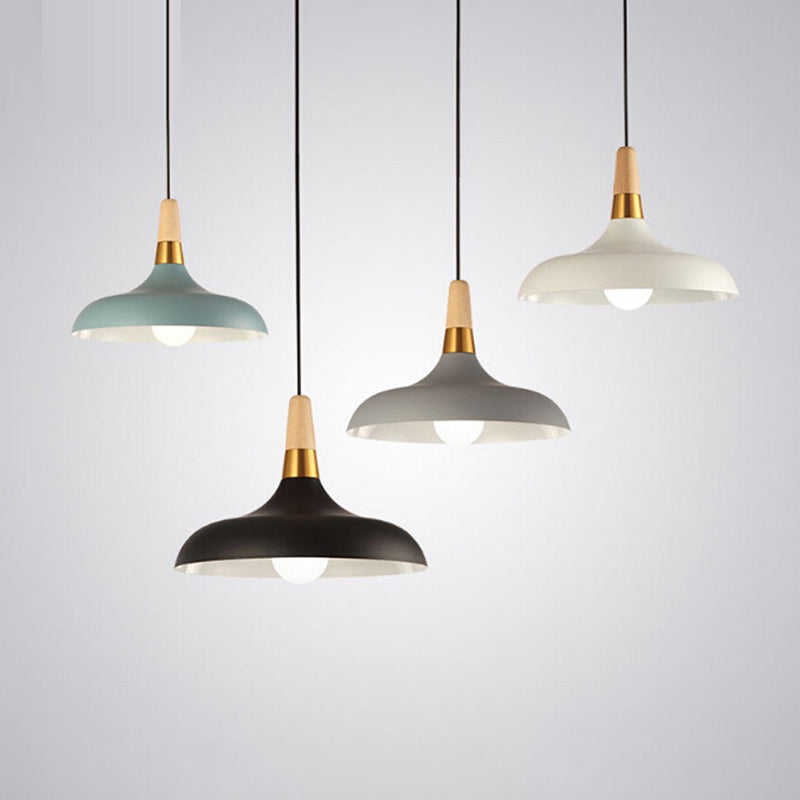Metal Barn Pendant Light Fixture Modernity 1 Light Ceiling Suspension Lamp with Wood Grip Clearhalo 'Ceiling Lights' 'Modern Pendants' 'Modern' 'Pendant Lights' 'Pendants' Lighting' 2011284
