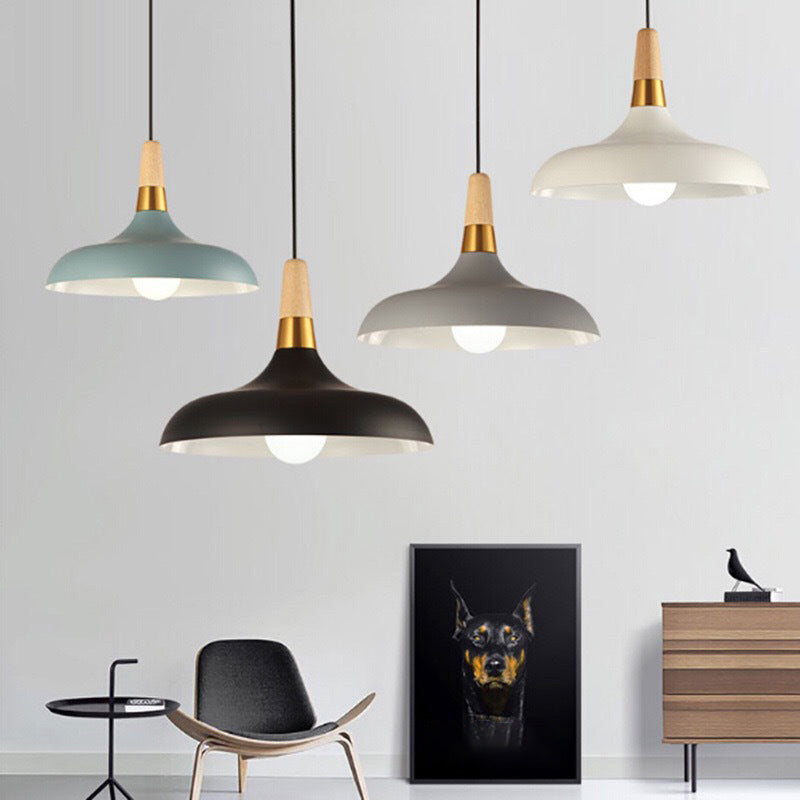 Metal Barn Pendant Light Fixture Modernity 1 Light Ceiling Suspension Lamp with Wood Grip Clearhalo 'Ceiling Lights' 'Modern Pendants' 'Modern' 'Pendant Lights' 'Pendants' Lighting' 2011285