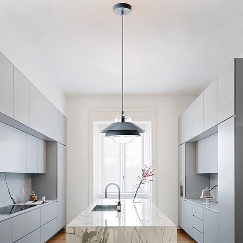 Three-Tiered Metal Drop Pendant Minimal 1 Light Suspension Light for Dining Room Grey Clearhalo 'Ceiling Lights' 'Pendant Lights' 'Pendants' Lighting' 2011317_d6b9471c-a564-4c7a-971d-726c9bcba925