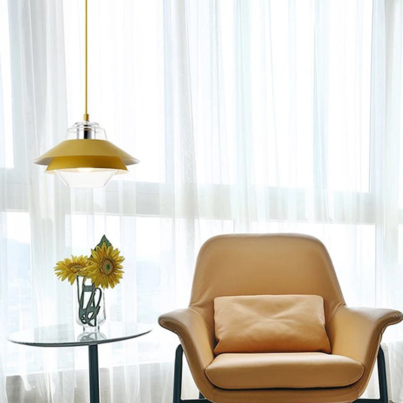 Three-Tiered Metal Drop Pendant Minimal 1 Light Suspension Light for Dining Room Yellow Clearhalo 'Ceiling Lights' 'Pendant Lights' 'Pendants' Lighting' 2011318_f9344838-3b91-4765-ad58-adb88c4486d4
