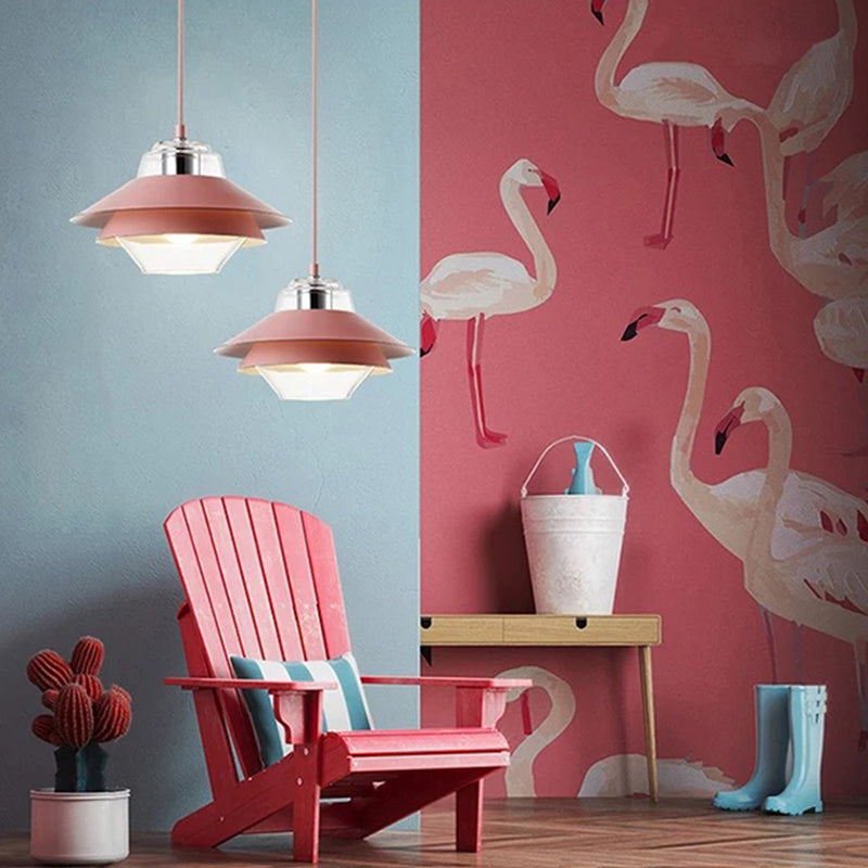 Three-Tiered Metal Drop Pendant Minimal 1 Light Suspension Light for Dining Room Pink Clearhalo 'Ceiling Lights' 'Pendant Lights' 'Pendants' Lighting' 2011319_8f96f7d2-42bd-4832-8f25-576e4b544b59