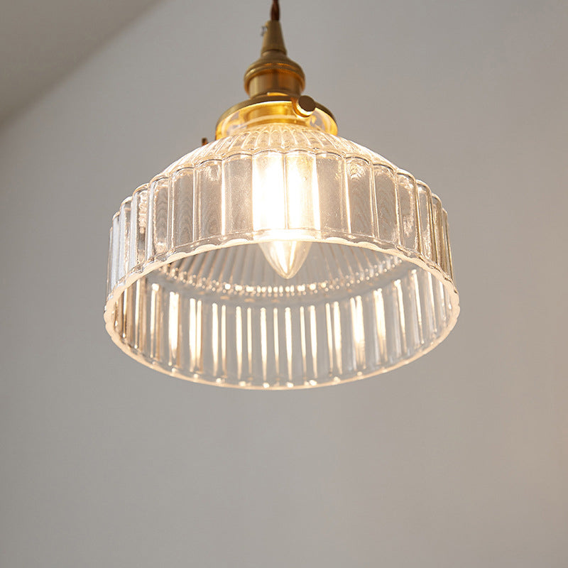 Rustic Barn Shade Pendant Lamp 1-Light Clear Ribbed Glass Ceiling Suspension Light Clearhalo 'Ceiling Lights' 'Chandeliers' 'Glass shade' 'Glass' 'Industrial Pendants' 'Industrial' 'Middle Century Pendants' 'Pendant Lights' 'Pendants' 'Tiffany' Lighting' 2011340
