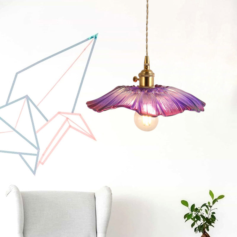 Blossom Textured Glass Pendant Lighting Industrial 1 Light Living Room Hanging Ceiling Light in Brass Clearhalo 'Ceiling Lights' 'Glass shade' 'Glass' 'Industrial Pendants' 'Industrial' 'Middle Century Pendants' 'Pendant Lights' 'Pendants' 'Tiffany' Lighting' 2011356