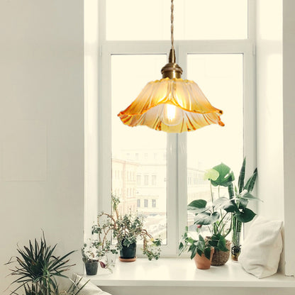 Blossom Textured Glass Pendant Lighting Industrial 1 Light Living Room Hanging Ceiling Light in Brass Yellow Clearhalo 'Ceiling Lights' 'Glass shade' 'Glass' 'Industrial Pendants' 'Industrial' 'Middle Century Pendants' 'Pendant Lights' 'Pendants' 'Tiffany' Lighting' 2011358