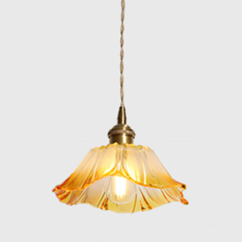 Blossom Textured Glass Pendant Lighting Industrial 1 Light Living Room Hanging Ceiling Light in Brass Clearhalo 'Ceiling Lights' 'Glass shade' 'Glass' 'Industrial Pendants' 'Industrial' 'Middle Century Pendants' 'Pendant Lights' 'Pendants' 'Tiffany' Lighting' 2011361