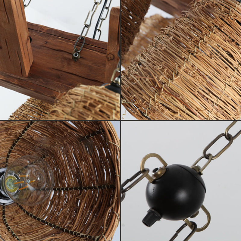 Rattan Wood Pendant Chandelier Bell Shade Industrial Hanging Light Fixture for Dining Room Clearhalo 'Carpenter Chandeliers' 'Ceiling Lights' 'Chandeliers' 'Industrial Chandeliers' 'Industrial' 'Middle Century Chandeliers' 'Modern' 'Tiffany' Lighting' 2011397