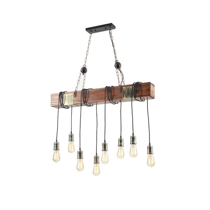 Linear Island Lighting Industrial Gold Finish Wood Pendant Light Fixture with Open Bulb Design Gold 37.5" Clearhalo 'Cast Iron' 'Ceiling Lights' 'Chandeliers' 'Industrial Chandeliers' 'Industrial' 'Metal' 'Middle Century Chandeliers' 'Rustic Chandeliers' 'Tiffany' Lighting' 2011427