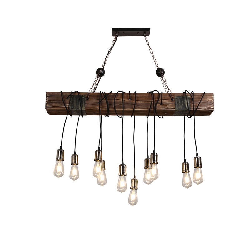 Linear Island Lighting Industrial Gold Finish Wood Pendant Light Fixture with Open Bulb Design Clearhalo 'Cast Iron' 'Ceiling Lights' 'Chandeliers' 'Industrial Chandeliers' 'Industrial' 'Metal' 'Middle Century Chandeliers' 'Rustic Chandeliers' 'Tiffany' Lighting' 2011428