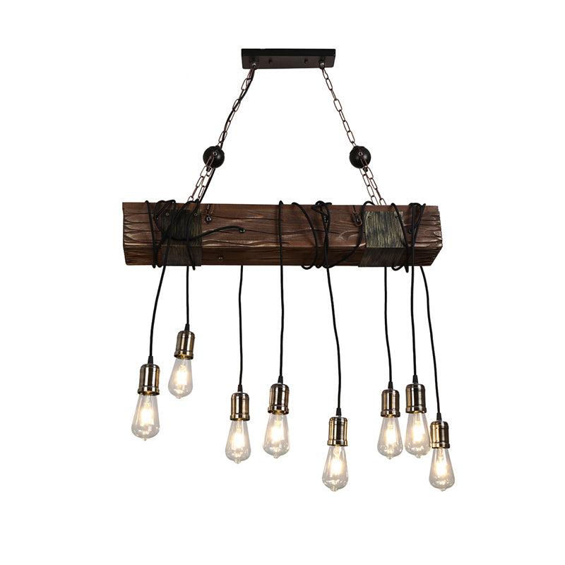 Linear Island Lighting Industrial Gold Finish Wood Pendant Light Fixture with Open Bulb Design Gold 31.5" Clearhalo 'Cast Iron' 'Ceiling Lights' 'Chandeliers' 'Industrial Chandeliers' 'Industrial' 'Metal' 'Middle Century Chandeliers' 'Rustic Chandeliers' 'Tiffany' Lighting' 2011429