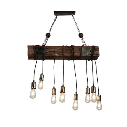 Linear Island Lighting Industrial Gold Finish Wood Pendant Light Fixture with Open Bulb Design Gold 31.5" Clearhalo 'Cast Iron' 'Ceiling Lights' 'Chandeliers' 'Industrial Chandeliers' 'Industrial' 'Metal' 'Middle Century Chandeliers' 'Rustic Chandeliers' 'Tiffany' Lighting' 2011429