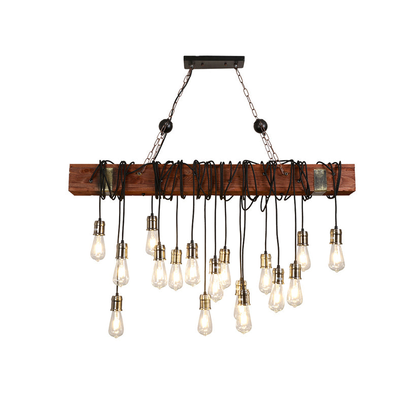 Linear Island Lighting Industrial Gold Finish Wood Pendant Light Fixture with Open Bulb Design Clearhalo 'Cast Iron' 'Ceiling Lights' 'Chandeliers' 'Industrial Chandeliers' 'Industrial' 'Metal' 'Middle Century Chandeliers' 'Rustic Chandeliers' 'Tiffany' Lighting' 2011430