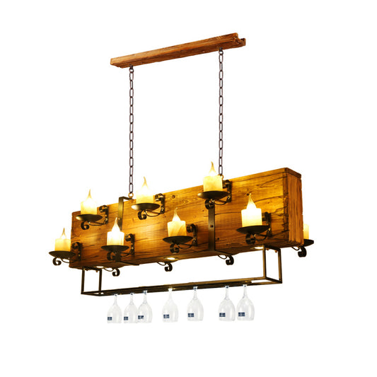 Wood Candelabra Island Pendant Light Factory Dining Room Hanging Lamp Kit in Brown Clearhalo 'Ceiling Lights' 'Island Lights' Lighting' 2011441