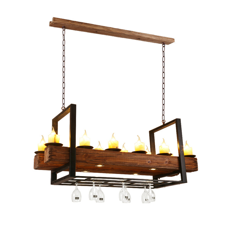 Wood Candelabra Island Pendant Light Factory Dining Room Hanging Lamp Kit in Brown Brown E Clearhalo 'Ceiling Lights' 'Island Lights' Lighting' 2011442