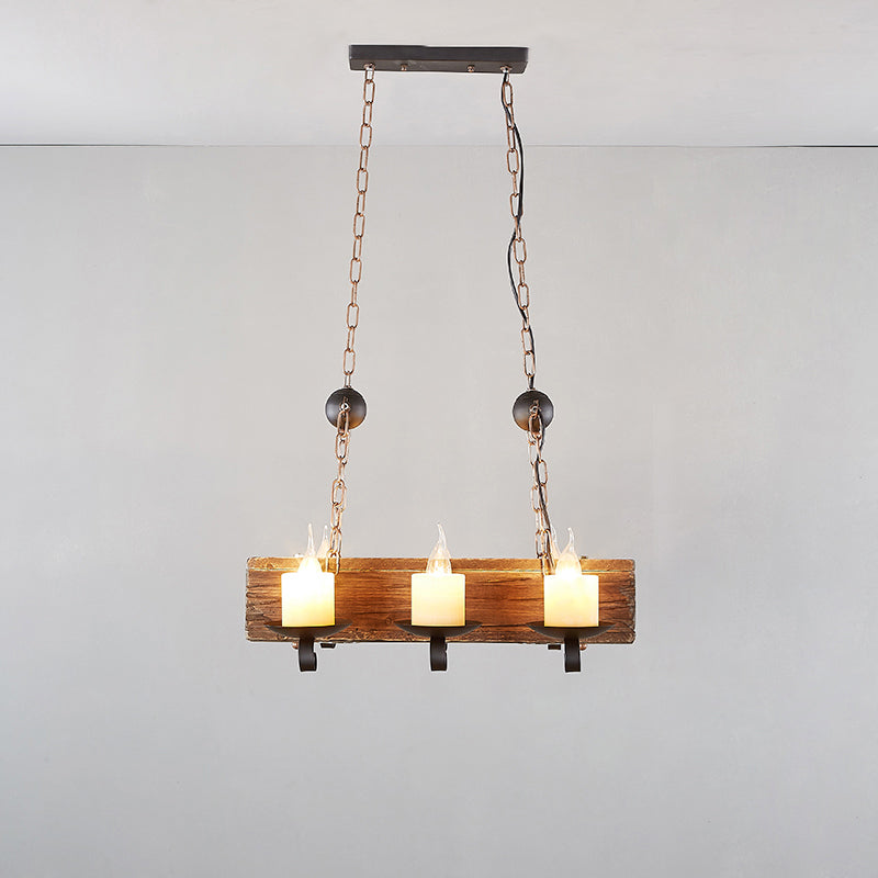 Wood Candelabra Island Pendant Light Factory Dining Room Hanging Lamp Kit in Brown Brown A Clearhalo 'Ceiling Lights' 'Island Lights' Lighting' 2011446