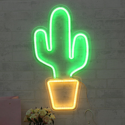 Plastic Potted Cactus Nightstand Lamp Creative USB Powered LED Wall Night Light in White Clearhalo 'Night Lights' 'Wall Lights' Lighting' 2011581