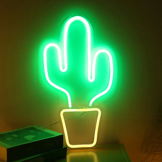 Plastic Potted Cactus Nightstand Lamp Creative USB Powered LED Wall Night Light in White White Clearhalo 'Night Lights' 'Wall Lights' Lighting' 2011582