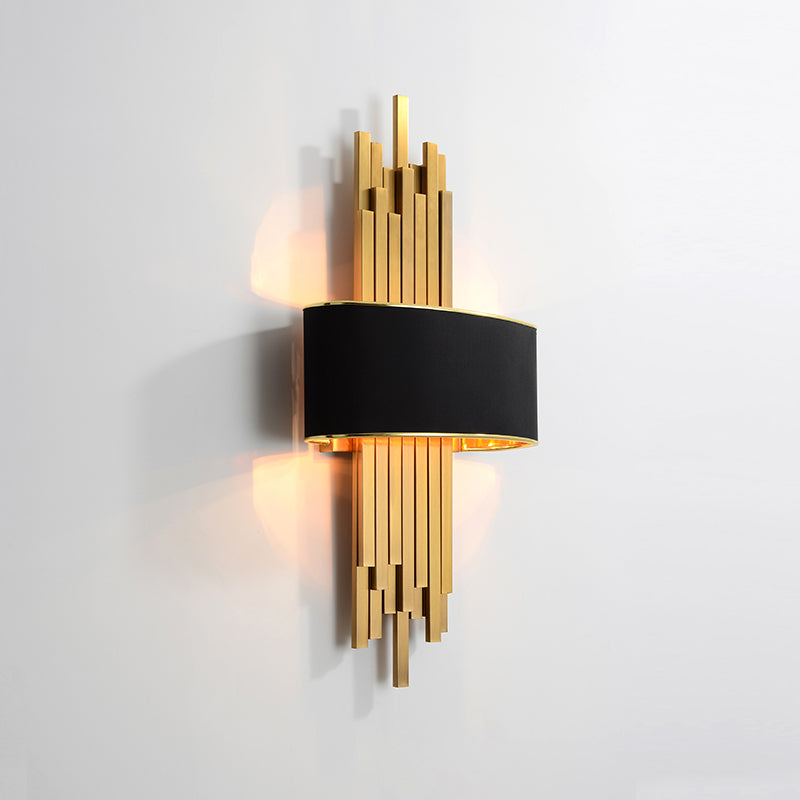 Flute Wall Sconce Light Modern 2 Bulbs Metal Wall Lighting Ideas with Curved Fabric Shade Clearhalo 'Cast Iron' 'Glass' 'Industrial' 'Modern wall lights' 'Modern' 'Tiffany' 'Traditional wall lights' 'Wall Lamps & Sconces' 'Wall Lights' Lighting' 2011602