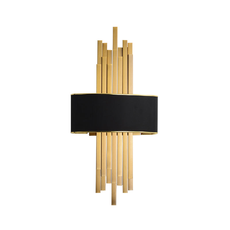 Flute Wall Sconce Light Modern 2 Bulbs Metal Wall Lighting Ideas with Curved Fabric Shade Clearhalo 'Cast Iron' 'Glass' 'Industrial' 'Modern wall lights' 'Modern' 'Tiffany' 'Traditional wall lights' 'Wall Lamps & Sconces' 'Wall Lights' Lighting' 2011603