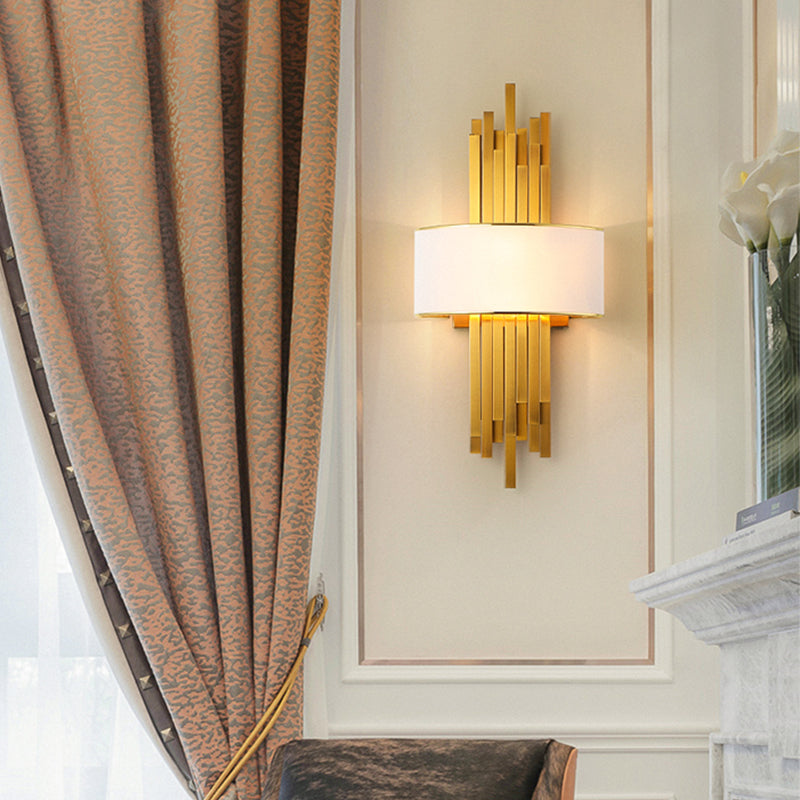 Flute Wall Sconce Light Modern 2 Bulbs Metal Wall Lighting Ideas with Curved Fabric Shade White Clearhalo 'Cast Iron' 'Glass' 'Industrial' 'Modern wall lights' 'Modern' 'Tiffany' 'Traditional wall lights' 'Wall Lamps & Sconces' 'Wall Lights' Lighting' 2011604