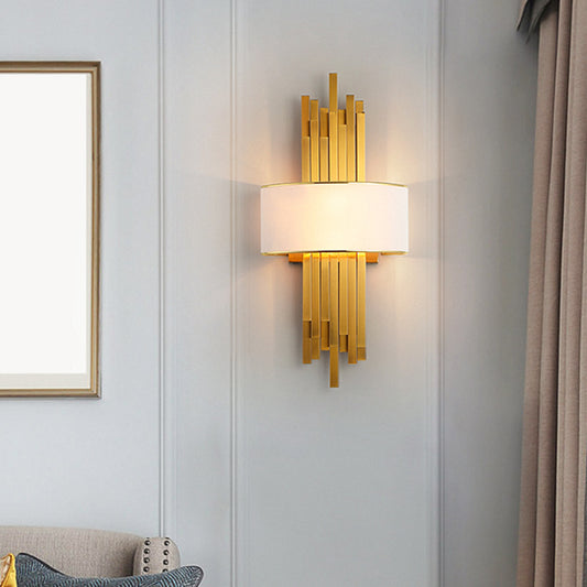 Flute Wall Sconce Light Modern 2 Bulbs Metal Wall Lighting Ideas with Curved Fabric Shade Clearhalo 'Cast Iron' 'Glass' 'Industrial' 'Modern wall lights' 'Modern' 'Tiffany' 'Traditional wall lights' 'Wall Lamps & Sconces' 'Wall Lights' Lighting' 2011605
