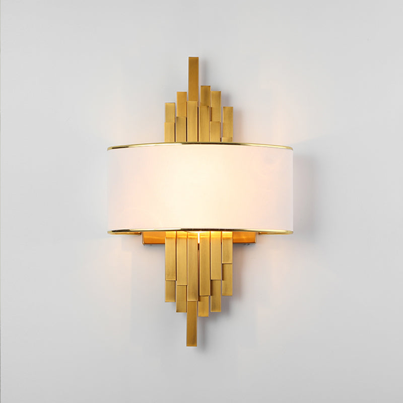 Flute Wall Sconce Light Modern 2 Bulbs Metal Wall Lighting Ideas with Curved Fabric Shade Clearhalo 'Cast Iron' 'Glass' 'Industrial' 'Modern wall lights' 'Modern' 'Tiffany' 'Traditional wall lights' 'Wall Lamps & Sconces' 'Wall Lights' Lighting' 2011606