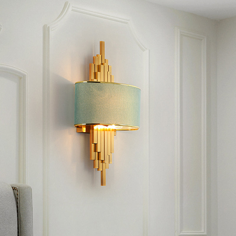 Flute Wall Sconce Light Modern 2 Bulbs Metal Wall Lighting Ideas with Curved Fabric Shade Green Clearhalo 'Cast Iron' 'Glass' 'Industrial' 'Modern wall lights' 'Modern' 'Tiffany' 'Traditional wall lights' 'Wall Lamps & Sconces' 'Wall Lights' Lighting' 2011607