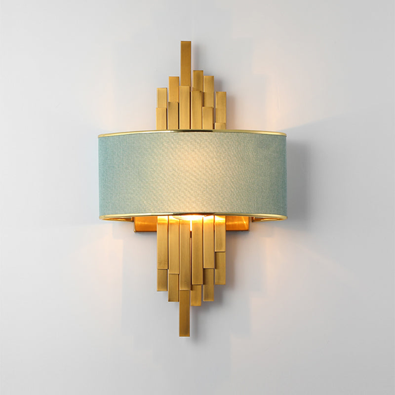 Flute Wall Sconce Light Modern 2 Bulbs Metal Wall Lighting Ideas with Curved Fabric Shade Clearhalo 'Cast Iron' 'Glass' 'Industrial' 'Modern wall lights' 'Modern' 'Tiffany' 'Traditional wall lights' 'Wall Lamps & Sconces' 'Wall Lights' Lighting' 2011608