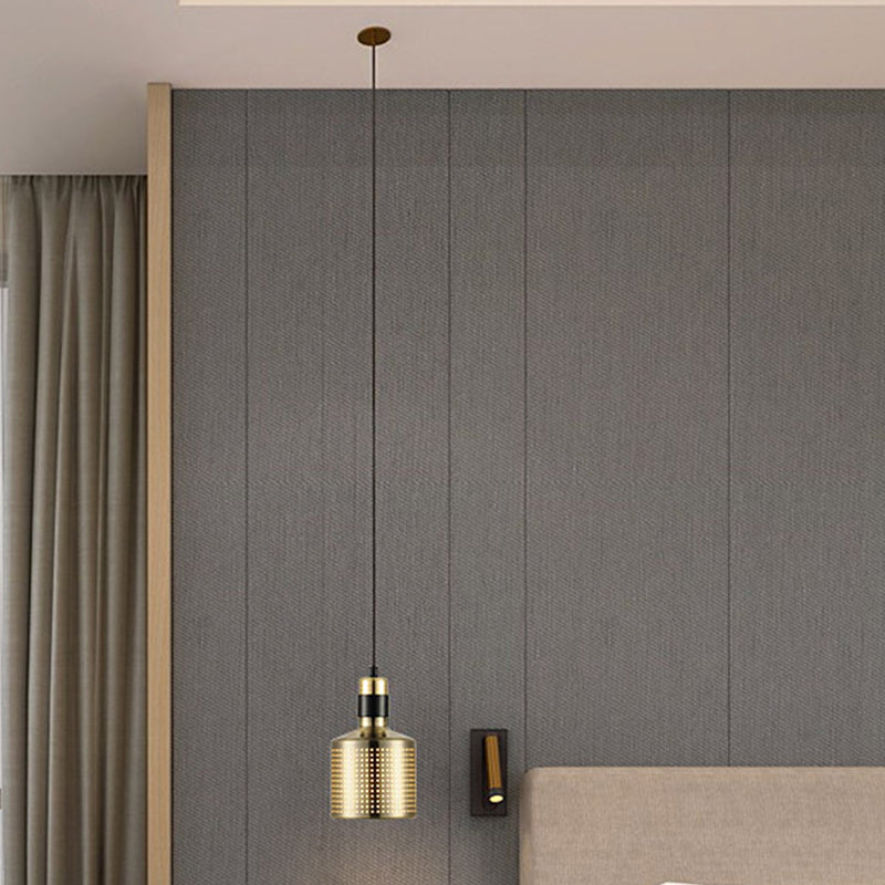Metal Pierced Cylinder Ceiling Light Minimalist 1 Head Drop Pendant for Bedside Clearhalo 'Ceiling Lights' 'Modern Pendants' 'Modern' 'Pendant Lights' 'Pendants' Lighting' 2011639