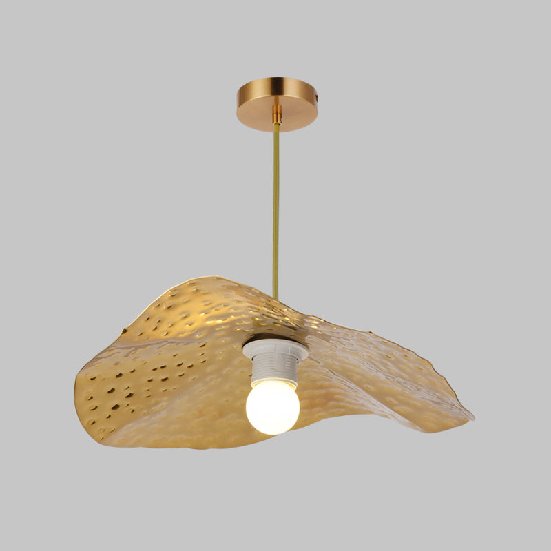 Hammered Lotus Leaf Metal Pendant Lamp Minimal 1 Light Brass Hanging ...