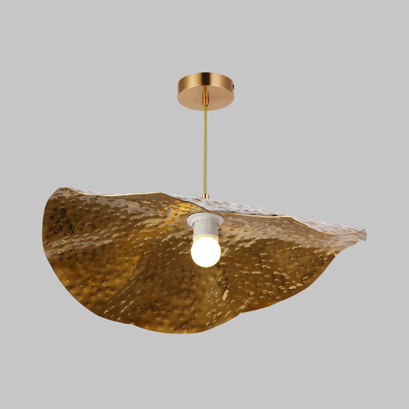 Hammered Lotus Leaf Metal Pendant Lamp Minimal 1 Light Brass Hanging ...