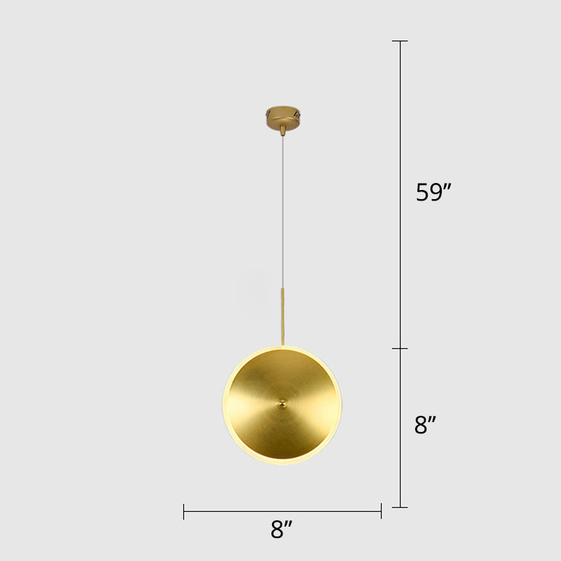LED Bedside Pendulum Light Modern Brass Down Lighting with Saucer Aluminum Shade Clearhalo 'Ceiling Lights' 'Modern Pendants' 'Modern' 'Pendant Lights' 'Pendants' Lighting' 2011677