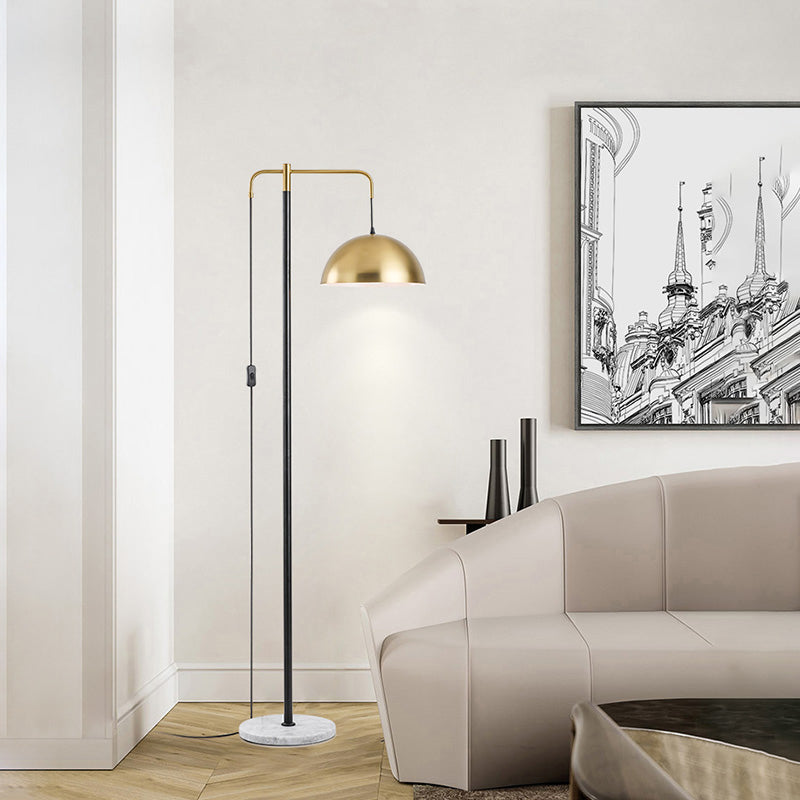 1-Light Living Room Floor Lamp Simple Brass Marble Standing Light with Dome Metal Shade Brass Clearhalo 'Floor Lamps' 'Lamps' Lighting' 2011767
