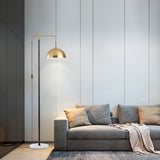 1-Light Living Room Floor Lamp Simple Brass Marble Standing Light with Dome Metal Shade Clearhalo 'Floor Lamps' 'Lamps' Lighting' 2011769